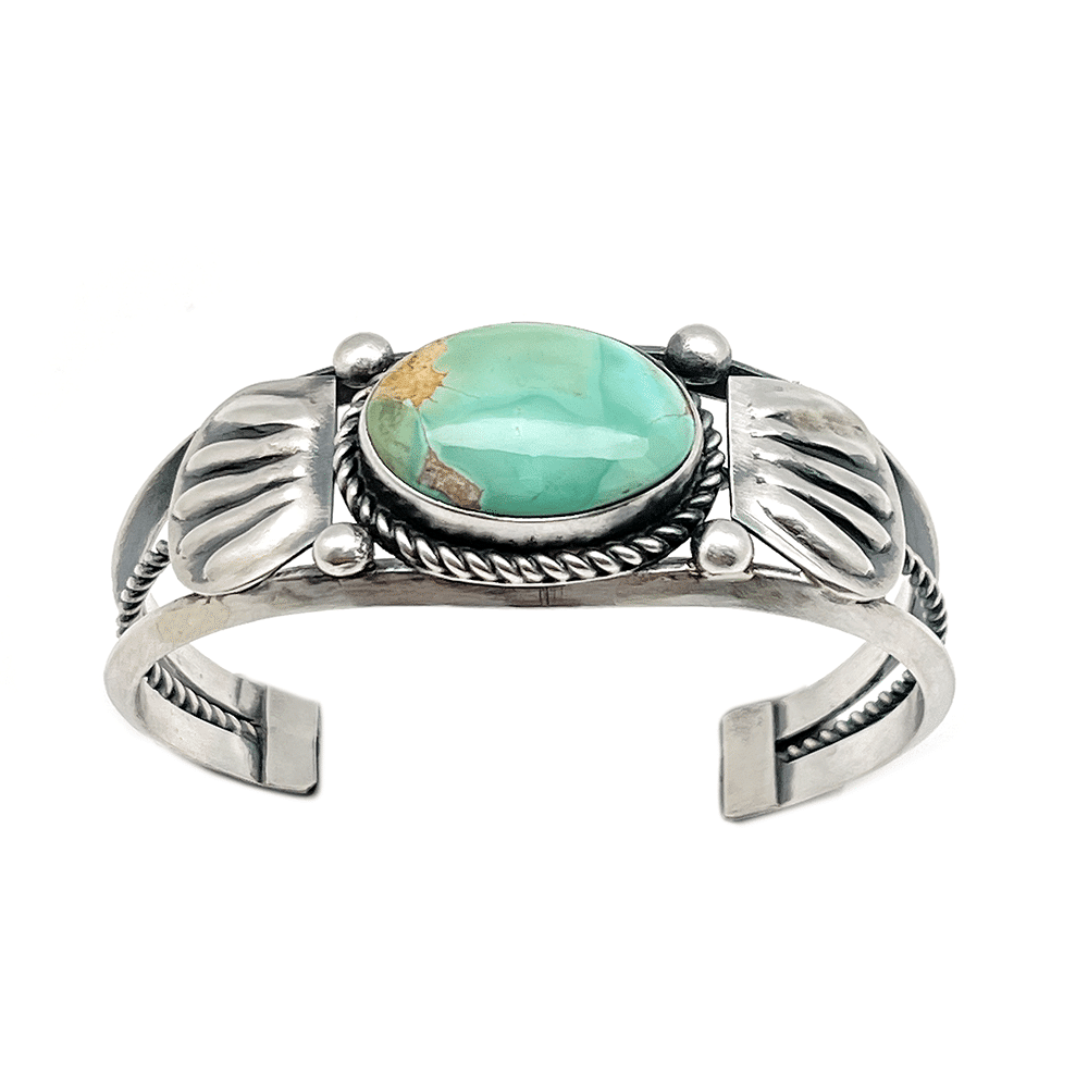 Satin Turquoise Bracelet with Stamped Fans - Image 2