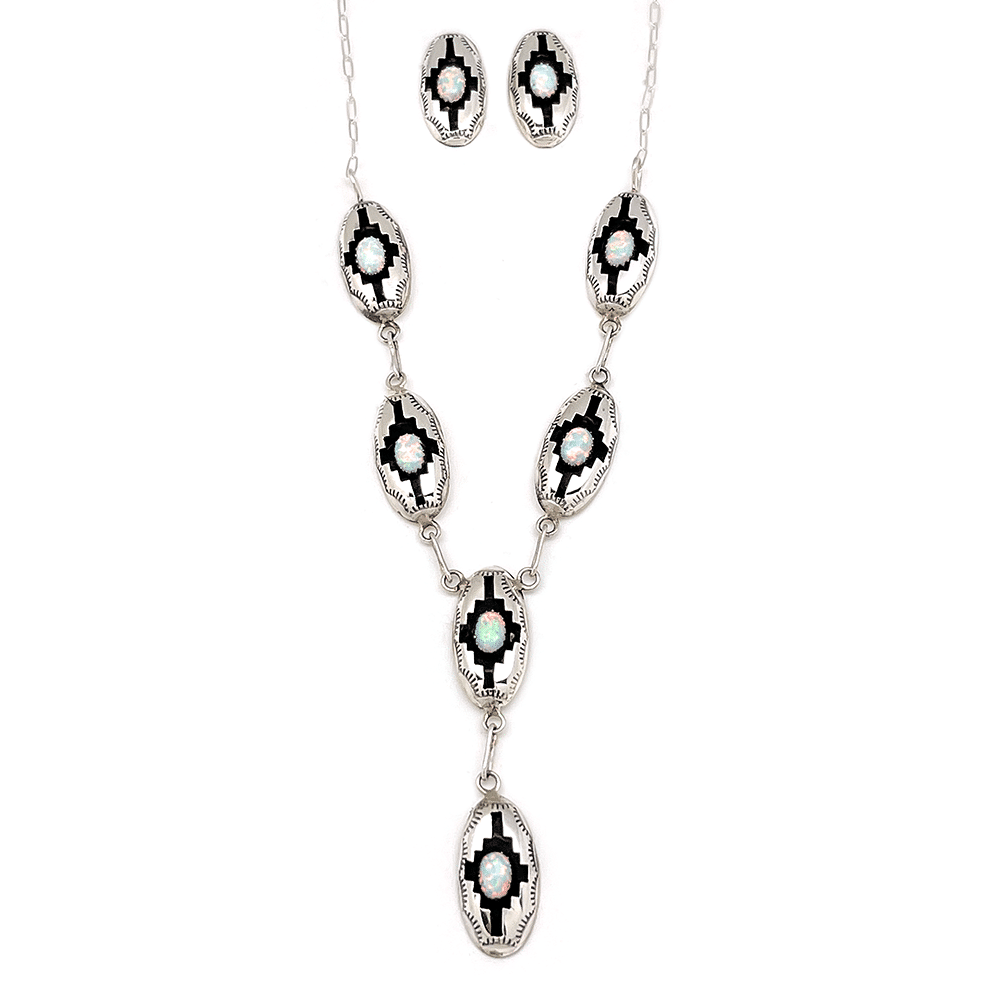 White Opal Shadowbox Necklace & Earring Set