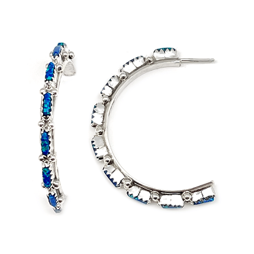 Zuni Blue Opal Hoop Earrings