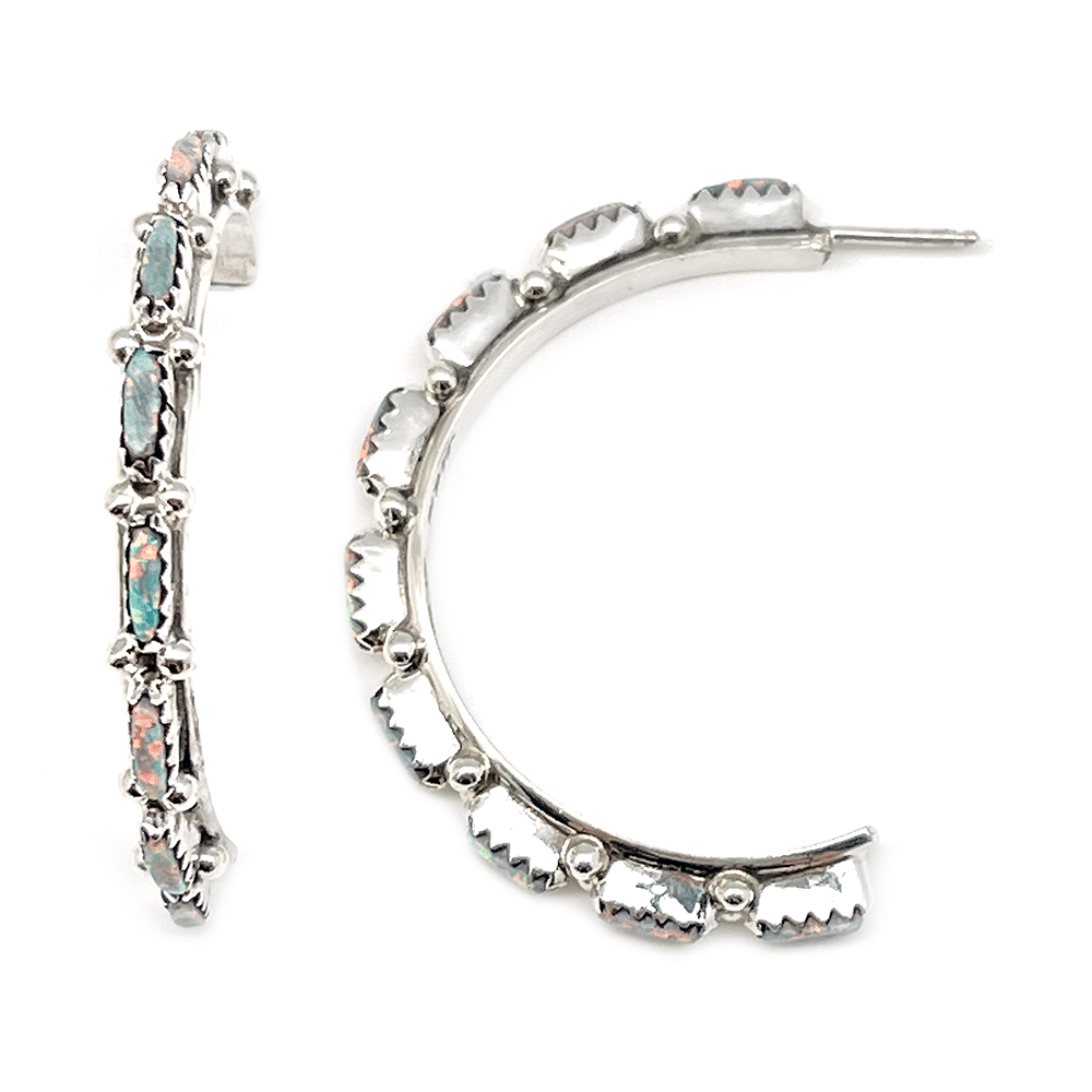 Zuni Blue Opal Hoop Earrings - Image 2