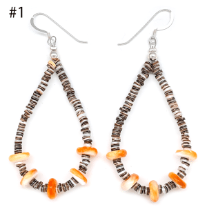 Spiny Oyster and Assorted Heishi Loop Earrings