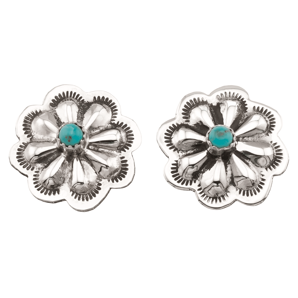 Turquoise Stamp Post Concho Earrings - Image 2