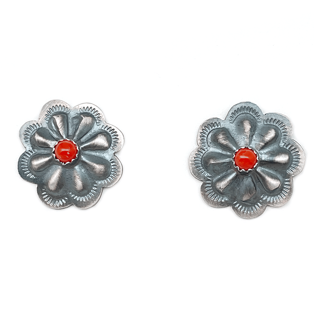 Coral Stamp Post Concho Earrings