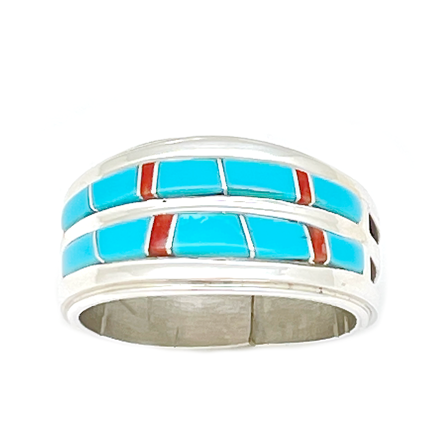 Turquoise and Coral Inlay Ring