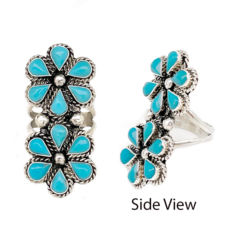 Turquoise Double Flower Ladies Ring