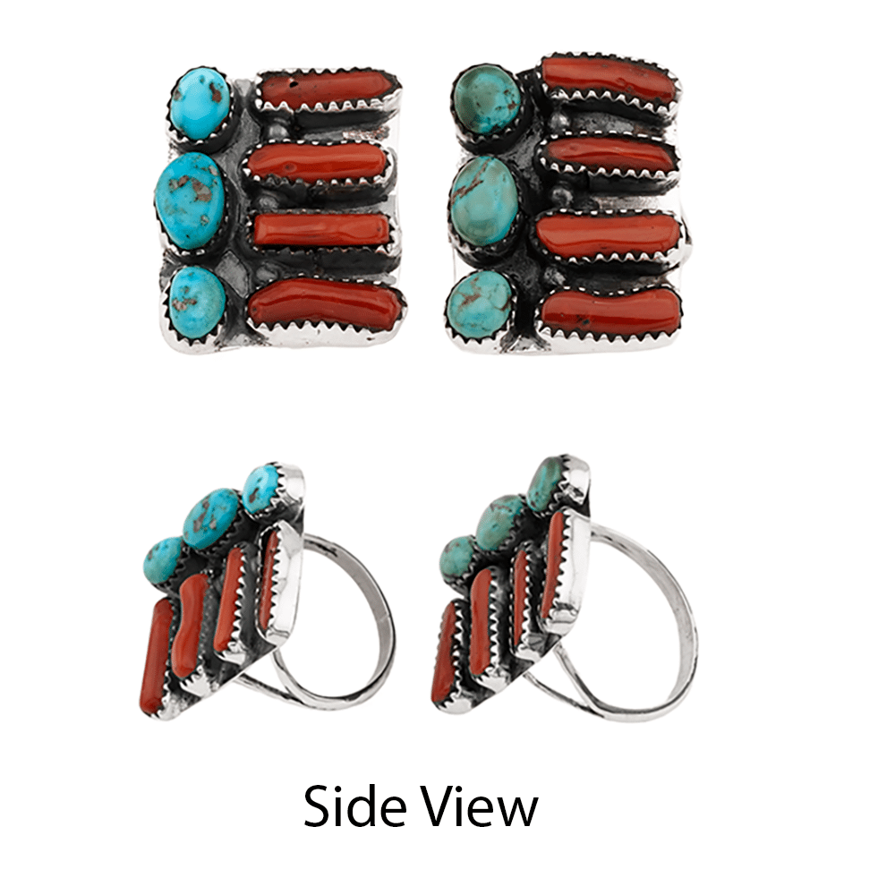 Turquoise And Coral Ring