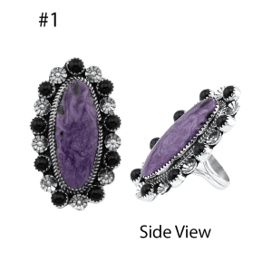Purple Charoite And Black Onyx Cluster Ring