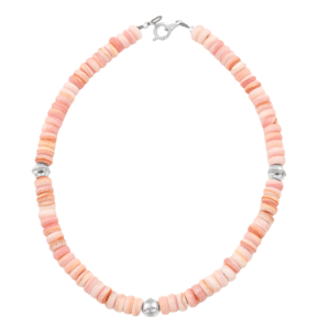 Pink Conch And Silver Bead Bracelet