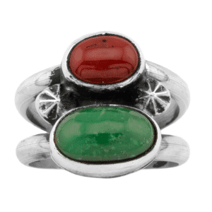 Red Coral And Dark Green Variscite Ladies Ring