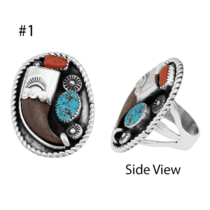Turquoise and Coral Bear Claw Men's Ring