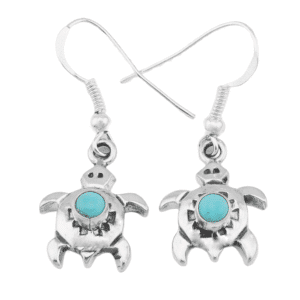 Sterling Silver Cast Turquoise Turtle Earrings