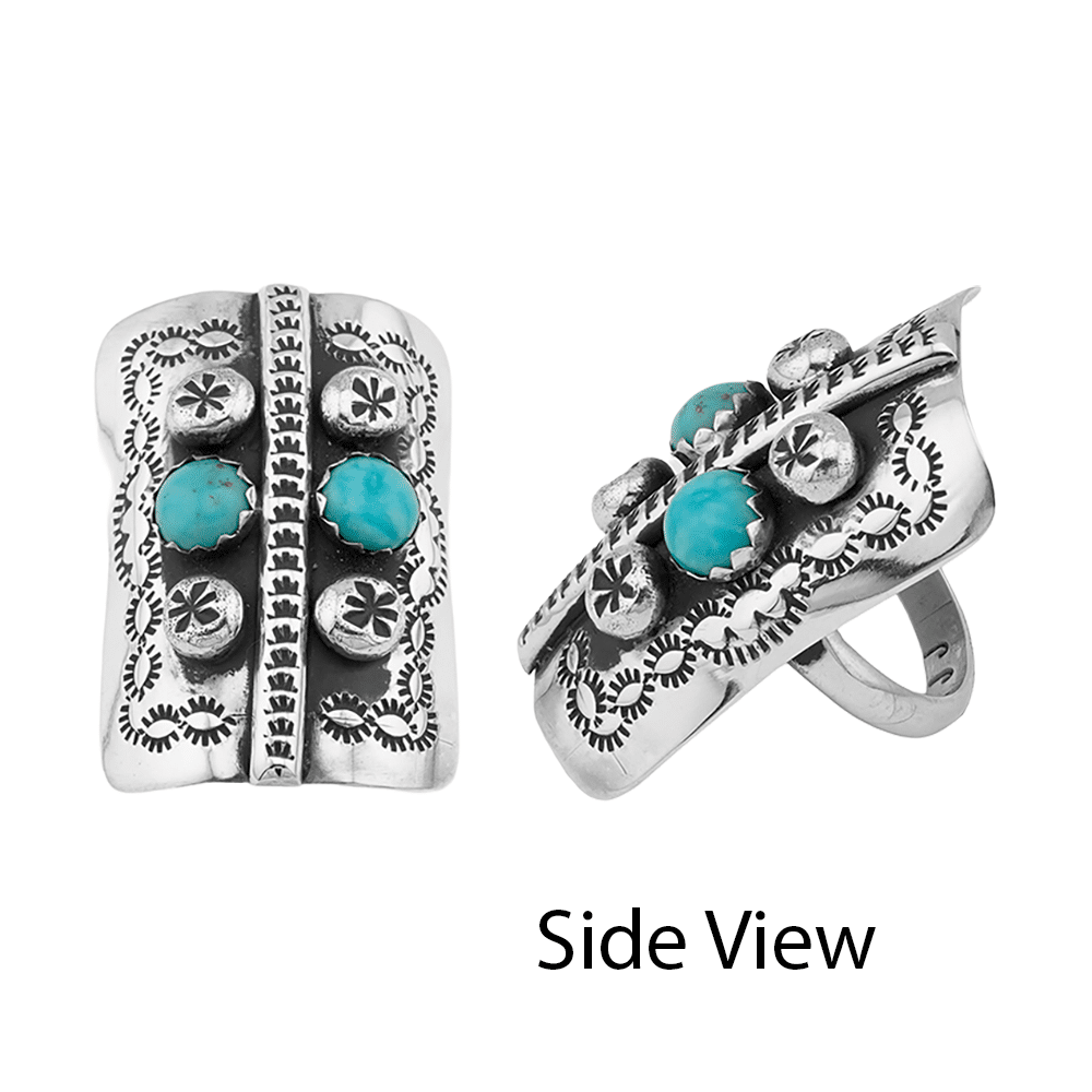 Turquoise Rectangle Concho Womans Ring