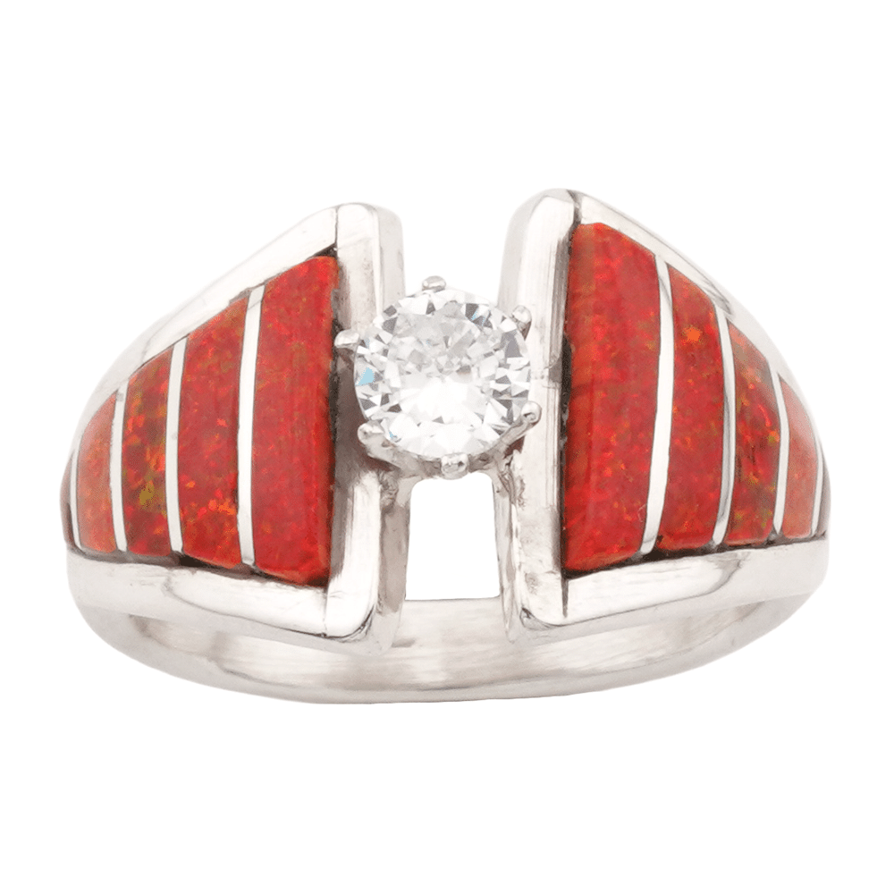 Opal Inlay Cubic Zirconia Women's Ring - Image 7