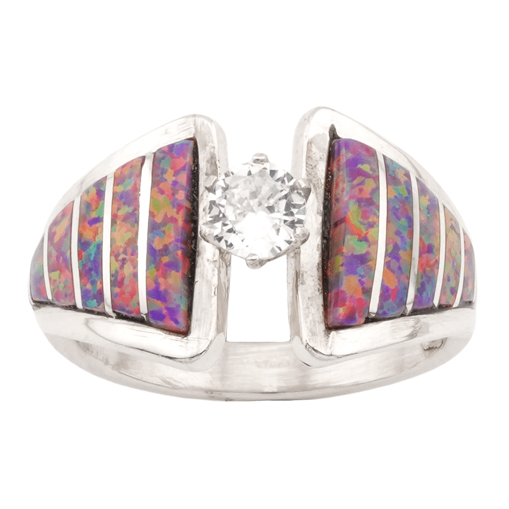 Opal Inlay Cubic Zirconia Women's Ring - Image 2