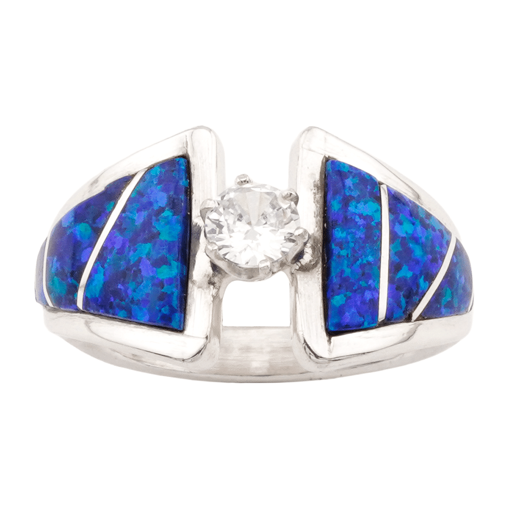 Opal Inlay Cubic Zirconia Women's Ring - Image 3