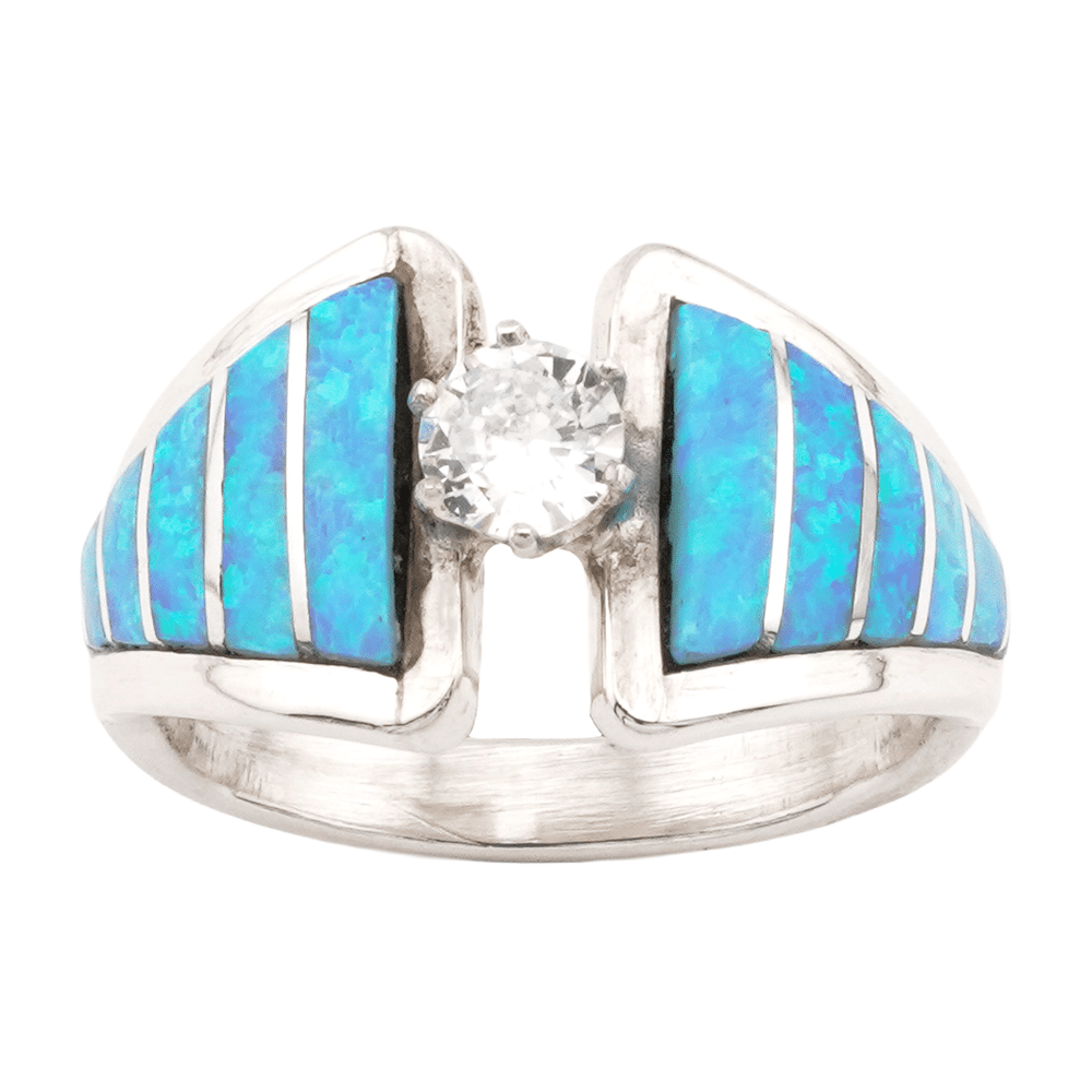 Opal Inlay Cubic Zirconia Women's Ring - Image 4