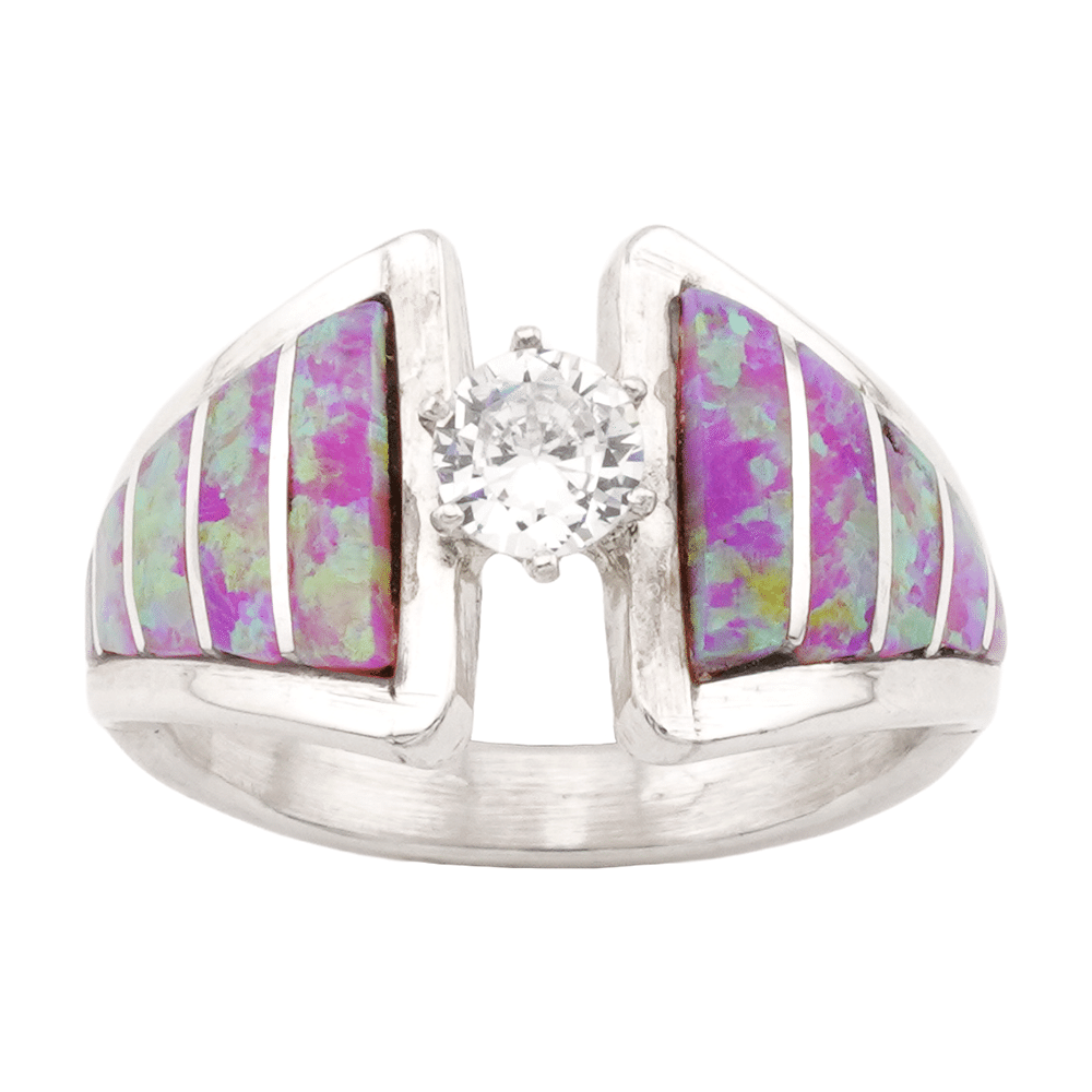 Opal Inlay Cubic Zirconia Women's Ring - Image 5