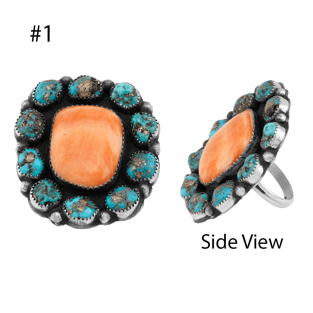 Spiny Oyster And Turquoise Cluster Rings