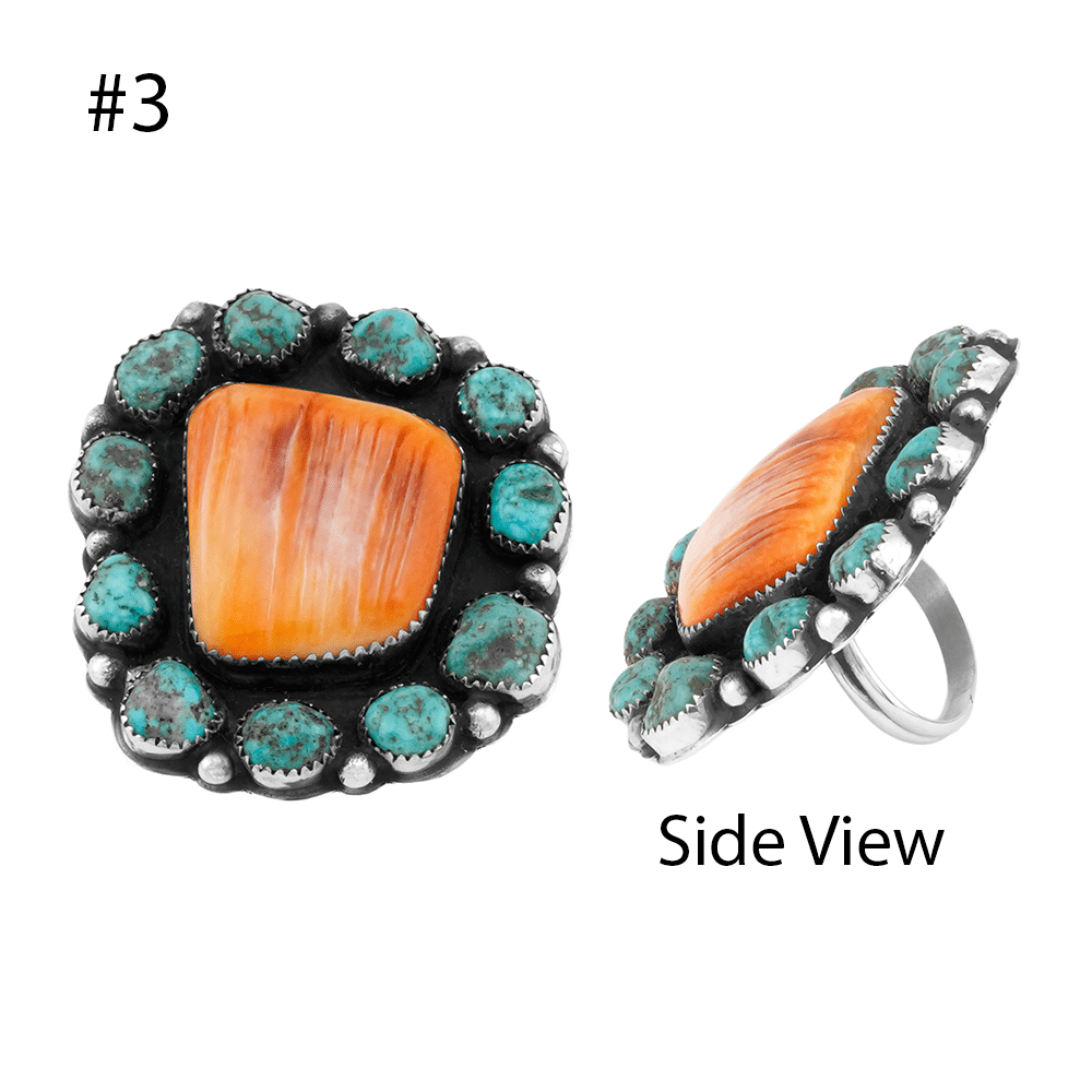 Spiny Oyster And Turquoise Cluster Rings - Image 3