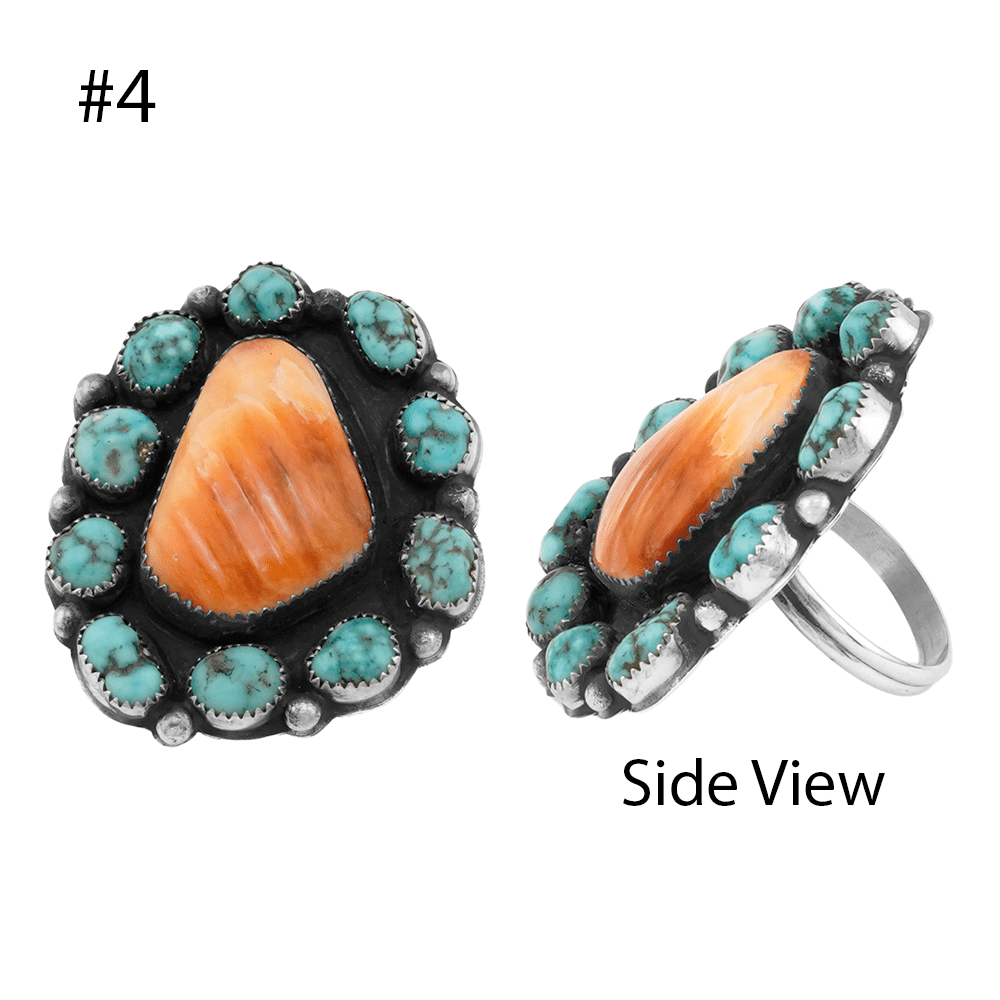 Spiny Oyster And Turquoise Cluster Rings - Image 4