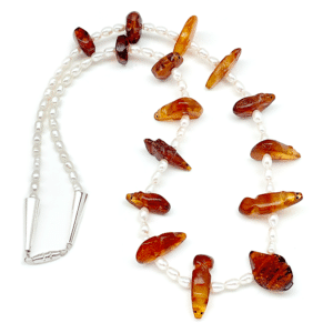 Amber Fetish Necklace with Pearls