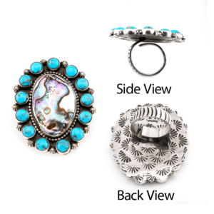 Abalone Shell And Turquoise Cluster Ring